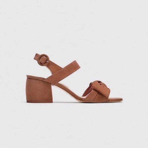 Zara Shoes - Zara Tan Suede Knot Front Block Heel Sandals